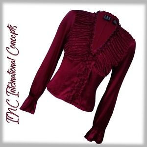 INC - Burgundy Silk Blouse - Size 6P
